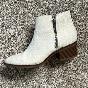 White Croc-Embossed Ankle Booties